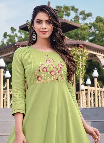 Green color Embroidered Rayon Party Wear Kurti