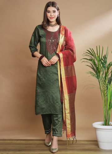 Green color Embroidered Silk Blend Salwar Suit