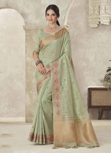 Green color Embroidered Silk Contemporary Saree