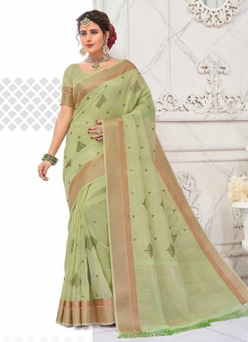 Green color Embroidered Silk Contemporary Saree