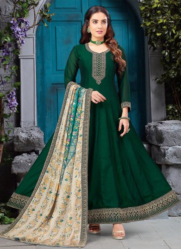 Green color Embroidered Silk Designer Gown