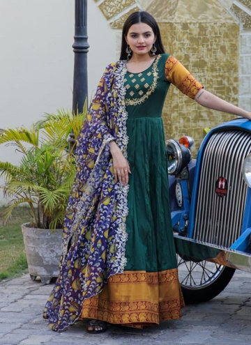 Green color Embroidered Silk Gown