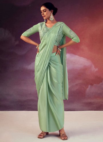 Green color Embroidered Silk Trendy Saree