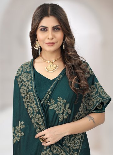 Green color Embroidered Vichitra Silk Trendy Saree