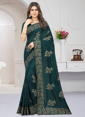 Green color Embroidered Vichitra Silk Trendy Saree
