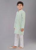 Green color Fancy Fabric Kurta Pyjama with Embroidered - 1