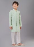 Green color Fancy Fabric Kurta Pyjama with Embroidered - 2