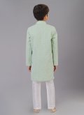 Green color Fancy Fabric Kurta Pyjama with Embroidered - 3