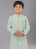 Green color Fancy Fabric Kurta Pyjama with Embroidered - 4