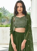 Green color Faux Georgette A Line Lehenga Choli with Embroidered - 1