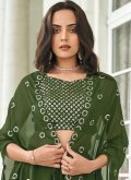 Green color Faux Georgette A Line Lehenga Choli with Embroidered - 2