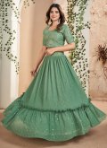 Green color Faux Georgette A Line Lehenga Choli with Embroidered - 3