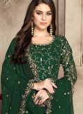 Green color Faux Georgette Anarkali Salwar Kameez with Embroidered - 1