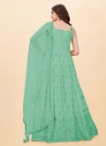 Green color Faux Georgette Designer Floor Length Salwar Suit with Embroidered - 3