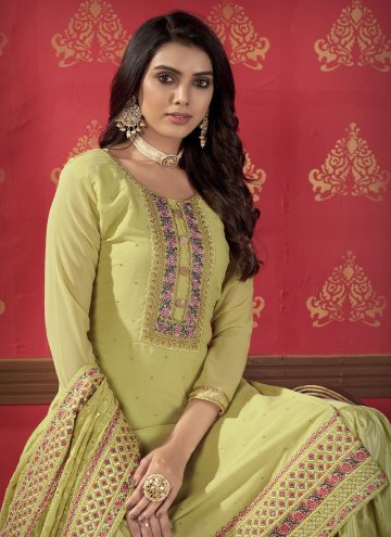 Green color Faux Georgette Designer Pakistani Salwar Suit with Embroidered