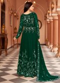 Green color Faux Georgette Floor Length Leyered Salwar Suit with Embroidered - 1