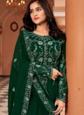 Green color Faux Georgette Floor Length Leyered Salwar Suit with Embroidered - 2
