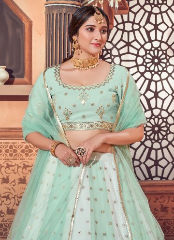 Green color Faux Georgette Lehenga Choli with Embroidered