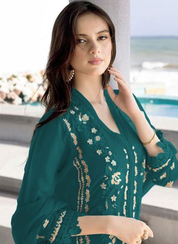 Green color Faux Georgette Trendy Salwar Kameez with Embroidered