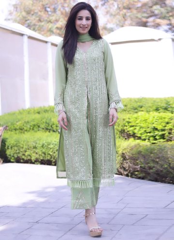 Green color Faux Georgette Trendy Salwar Kameez with Embroidered