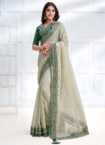Green color Georgette Contemporary Saree with Embroidered