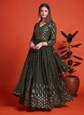 Green color Georgette Designer Gown with Embroidered - 1