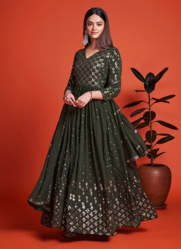 Green color Georgette Designer Gown with Embroidered