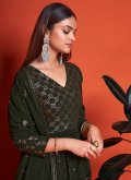 Green color Georgette Designer Gown with Embroidered - 2