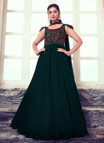 Green color Georgette Designer Gown with Embroider