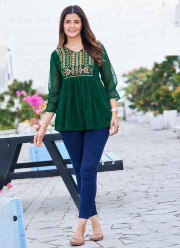 Green color Georgette Designer Kurti with Embroidered