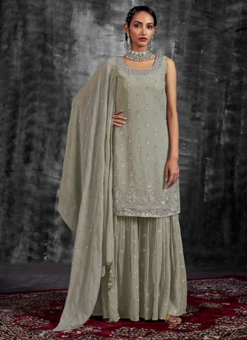 Green color Georgette Pakistani Suit with Mirror Work