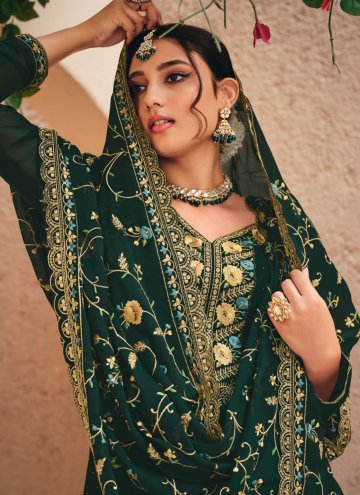 Green color Georgette Salwar Suit with Embroidered