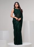 Green color Georgette Trendy Saree with Embroidered - 1