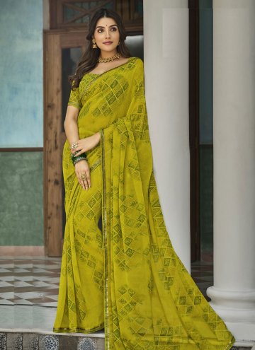 Green color Georgette Trendy Saree with Printed