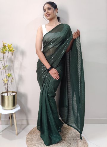Green color Georgette Trendy Saree with Sequins Work