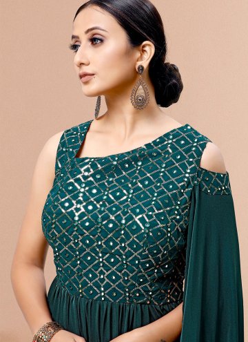 Green color Imported Floor Length Gown with Sequins Work