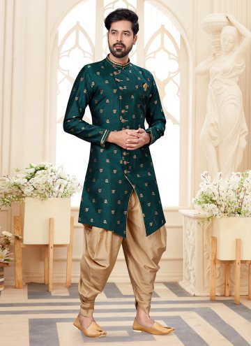Green color Jacquard Work Fancy Fabric Indo Wester