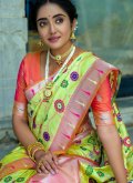 Green color Kanjivaram Silk Classic Designer Saree with Meenakari - 1
