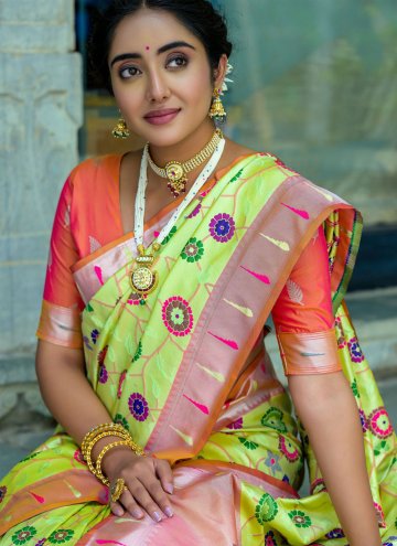 Green color Kanjivaram Silk Classic Designer Saree with Meenakari