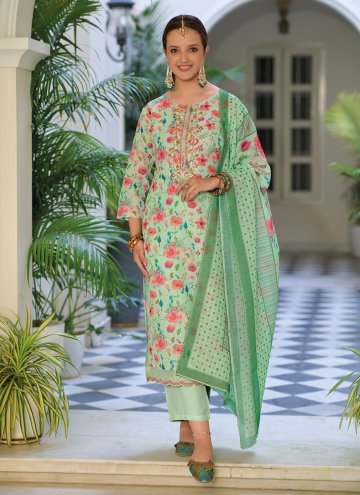 Green color Linen Trendy Salwar Suit with Printed