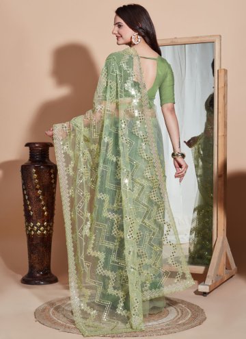 Green color Net Classic Designer Saree with Embroidered
