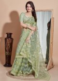 Green color Net Classic Designer Saree with Embroidered - 2
