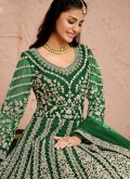 Green color Net Designer Anarkali Salwar Kameez with Embroidered - 2
