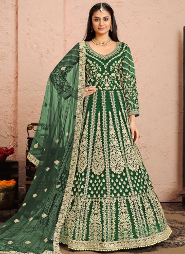Green color Net Designer Anarkali Salwar Kameez wi