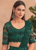 Green color Net Ruffle Saree with Embroidered - 1