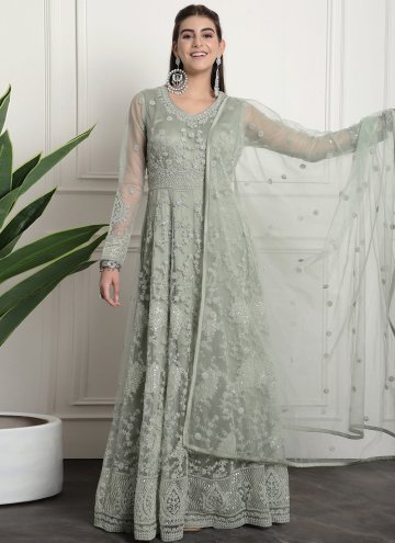 Green color Net Salwar Suit with Embroidered