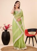 Green color Net Trendy Saree with Embroidered - 3