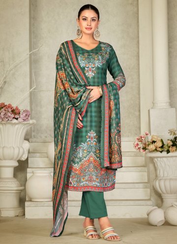 Green color Pashmina Pant Style Suit with Digital 