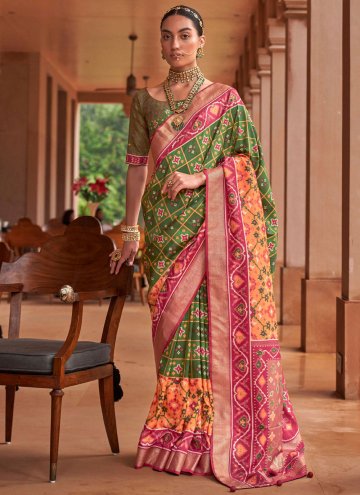Green color Patola Silk Classic Designer Saree wit