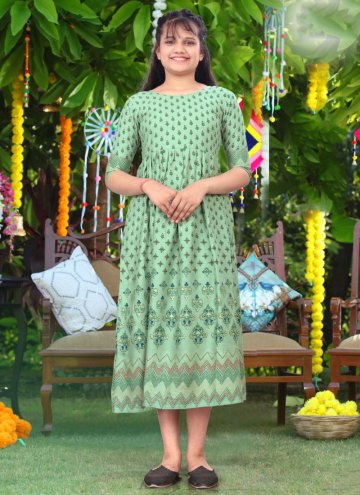 Green color Print Rayon Gown